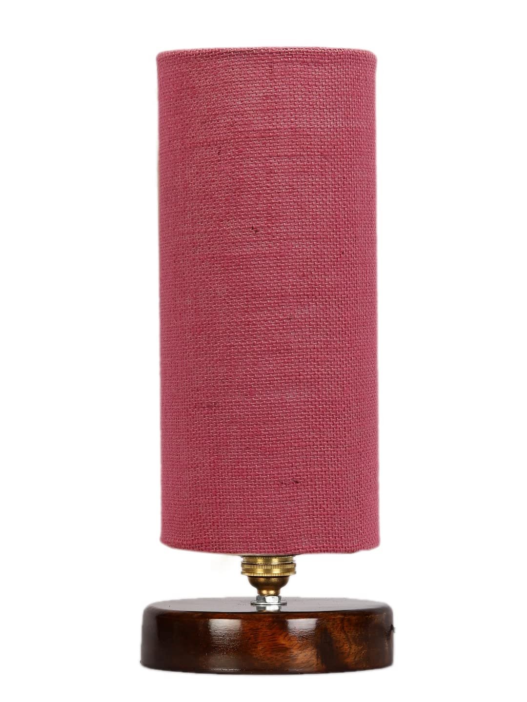 Pink Jute Table lamp with Brown Wood Base