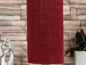 Maroon Jute Table lamp with Brown Wood Base