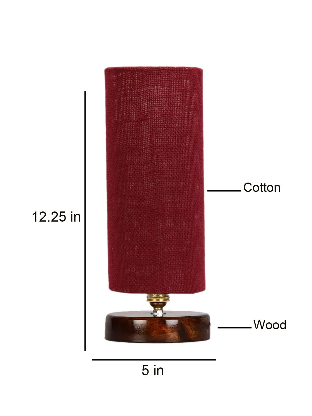 Maroon Jute Table lamp with Brown Wood Base