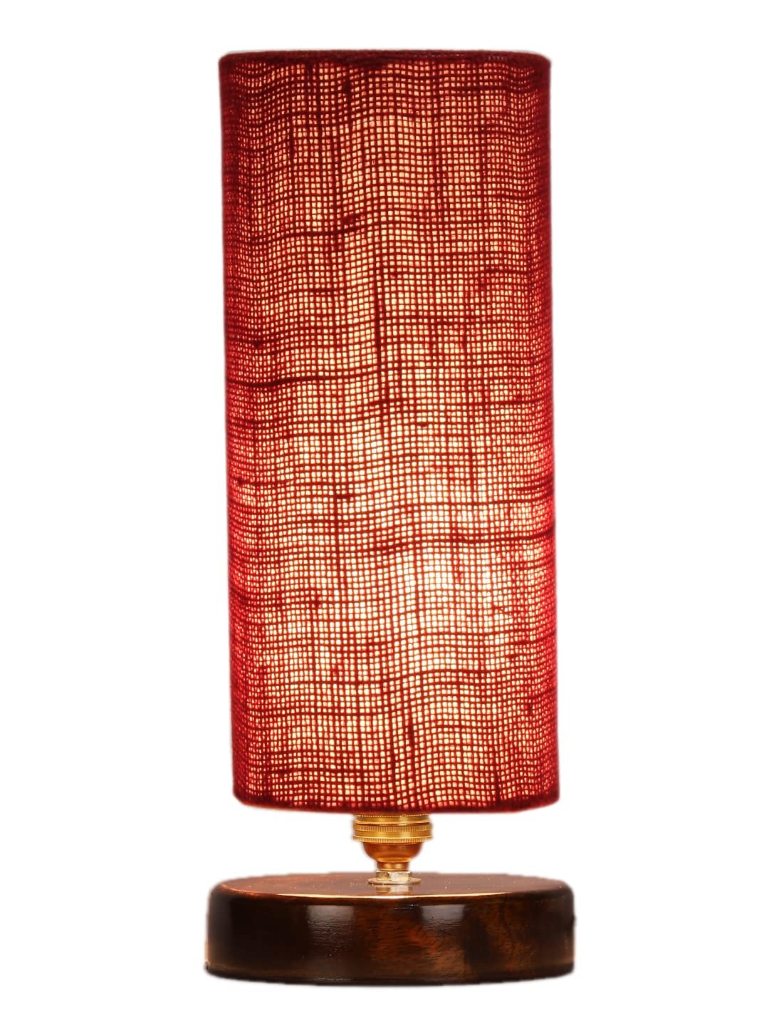 Maroon Jute Table lamp with Brown Wood Base