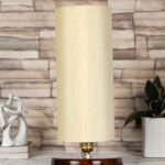 Turquoise Jute lamp with Brown Wood Base