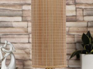 Round Bamboo Table lamp with Brown Wood Base