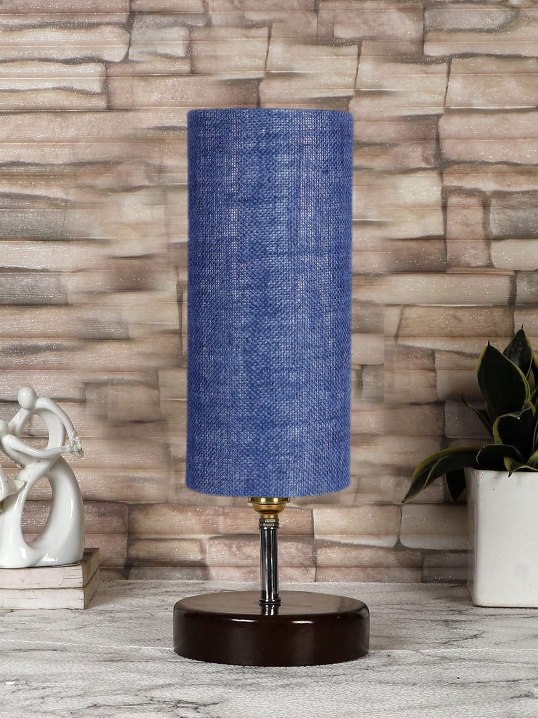 Blue Jute Table lamp with Brown Wood Base(YK74)