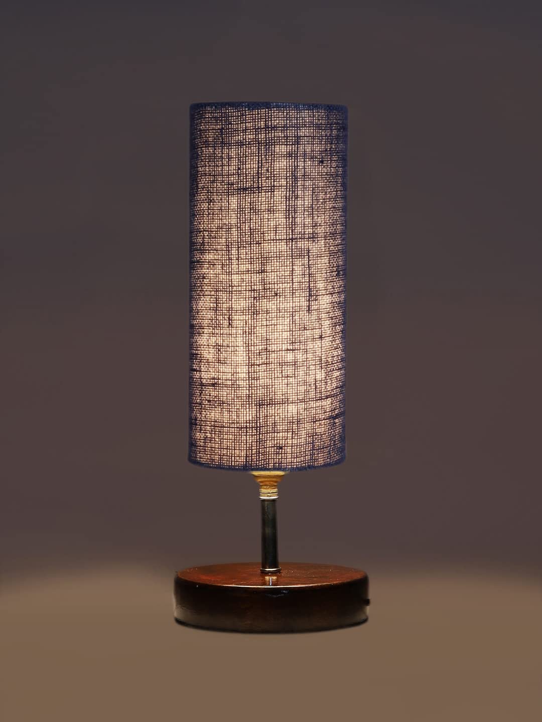 Blue Jute Table lamp with Brown Wood Base(YK74)