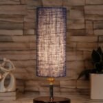Blue Jute Table lamp with Brown Wood Base(YK74)