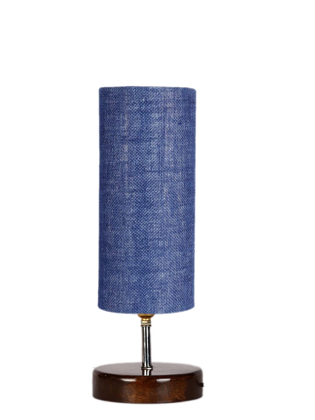Blue Jute Table lamp with Brown Wood Base(YK74)