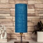 Turquoise Jute lamp with Brown Wood Base(YK76)