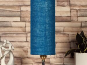 Turquoise Jute lamp with Brown Wood Base(YK76)
