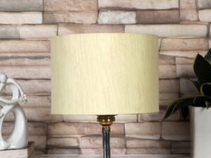 Off-White Cotton Table lamp with Brown Wood Base (YK81)
