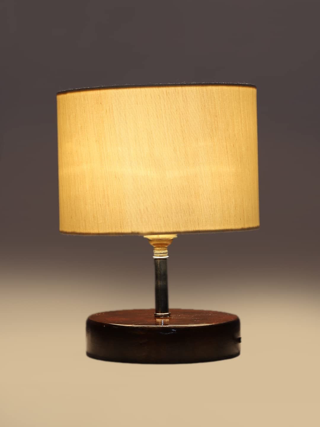 Off-White Cotton Table lamp with Brown Wood Base (YK81)