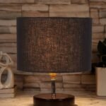 Black Cotton Table lamp with Brown Wood Base (YK82)