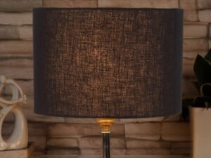 Black Cotton Table lamp with Brown Wood Base (YK82)