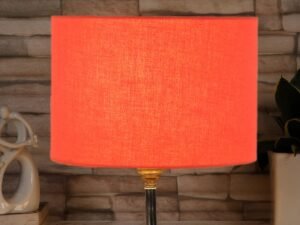 Orange Cotton Table lamp with Brown Wood Base (YK84)