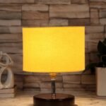 Yellow Cotton Table lamp with Brown Wood Base (YK85)