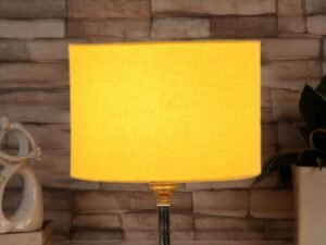 Yellow Cotton Table lamp with Brown Wood Base (YK85)