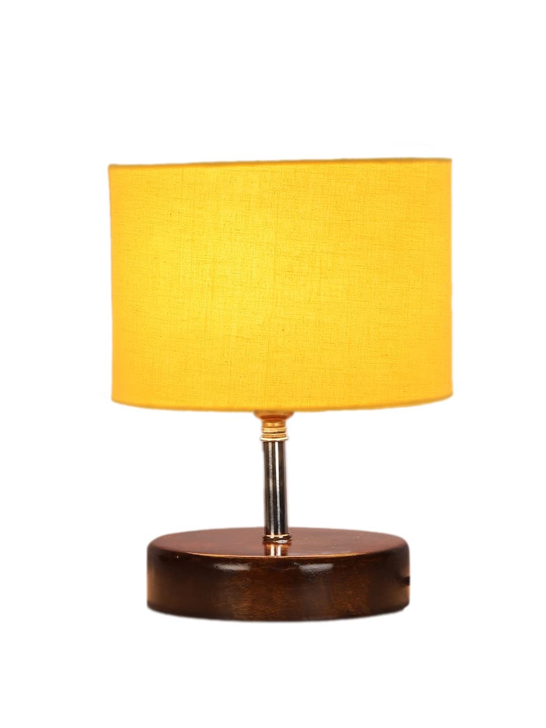 Yellow Cotton Table lamp with Brown Wood Base (YK85)