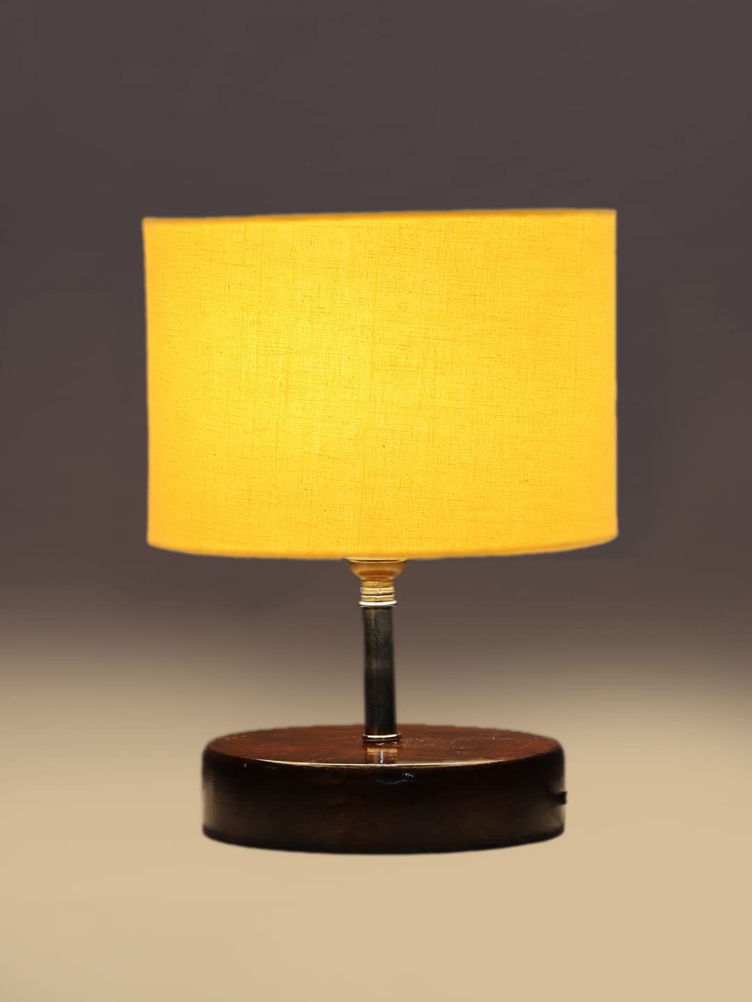 Yellow Cotton Table lamp with Brown Wood Base (YK85)