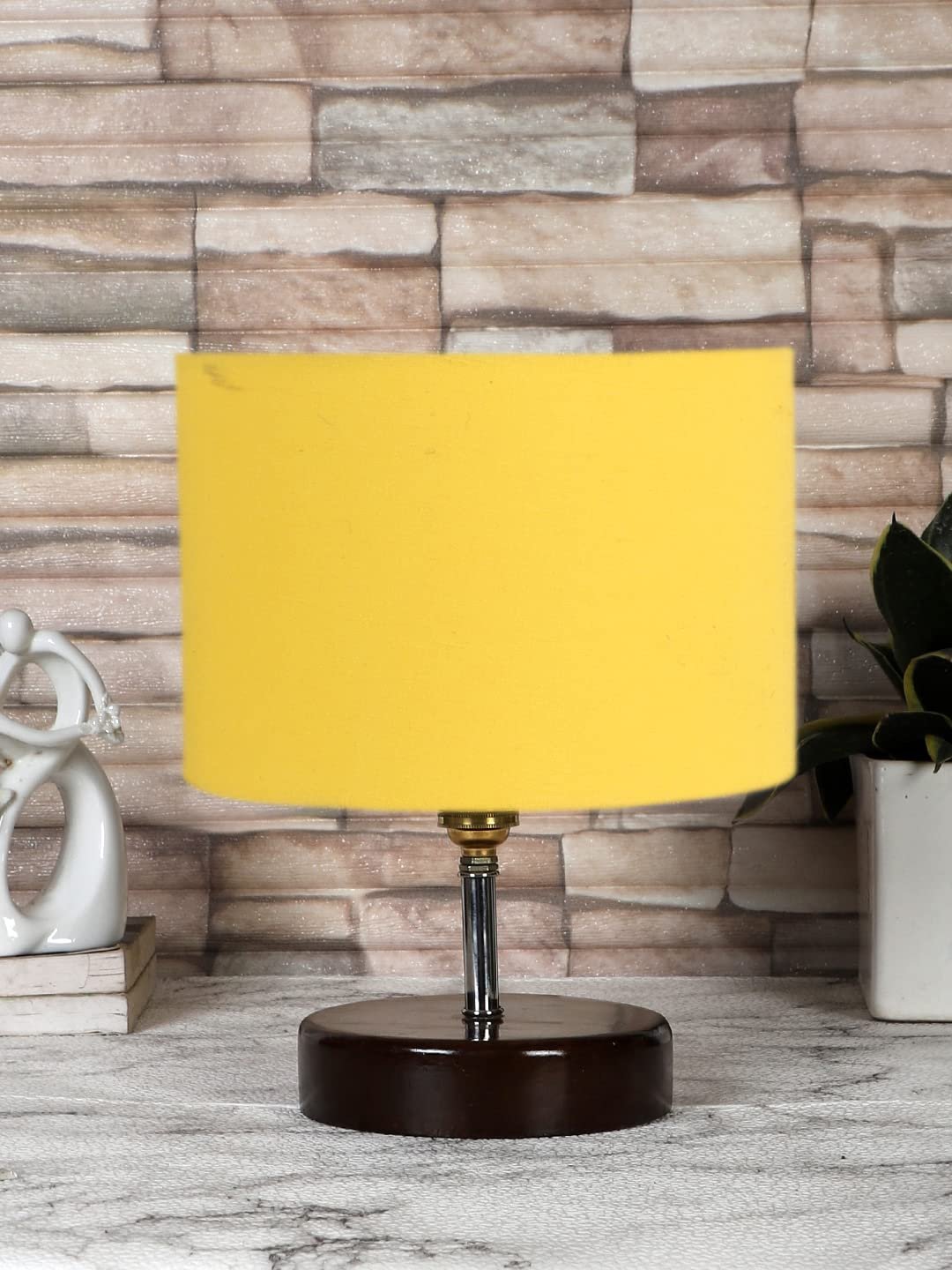 Yellow Cotton Table lamp with Brown Wood Base (YK85)
