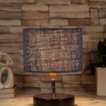 Blue Jute Table lamp with Brown Wood Base (YK92)