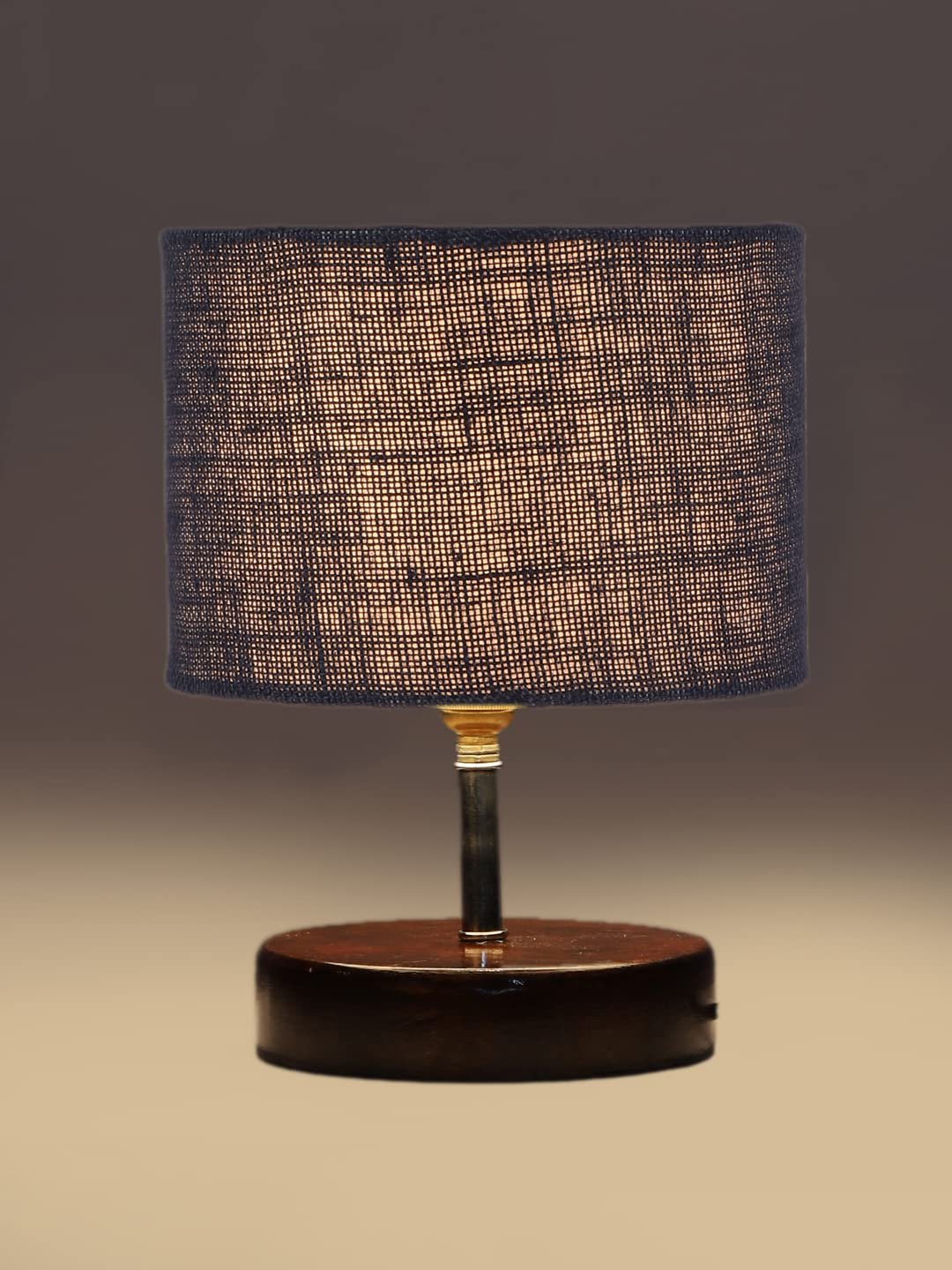 Blue Jute Table lamp with Brown Wood Base (YK92)