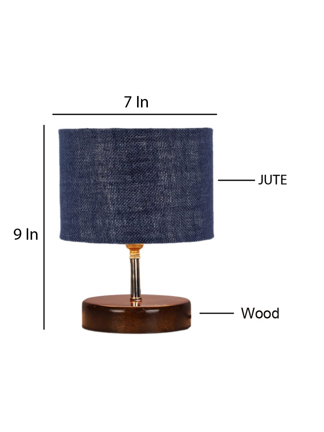 Blue Jute Table lamp with Brown Wood Base (YK92)