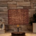 Brown Jute Table Lamp with Brown Wood Base (YK99)