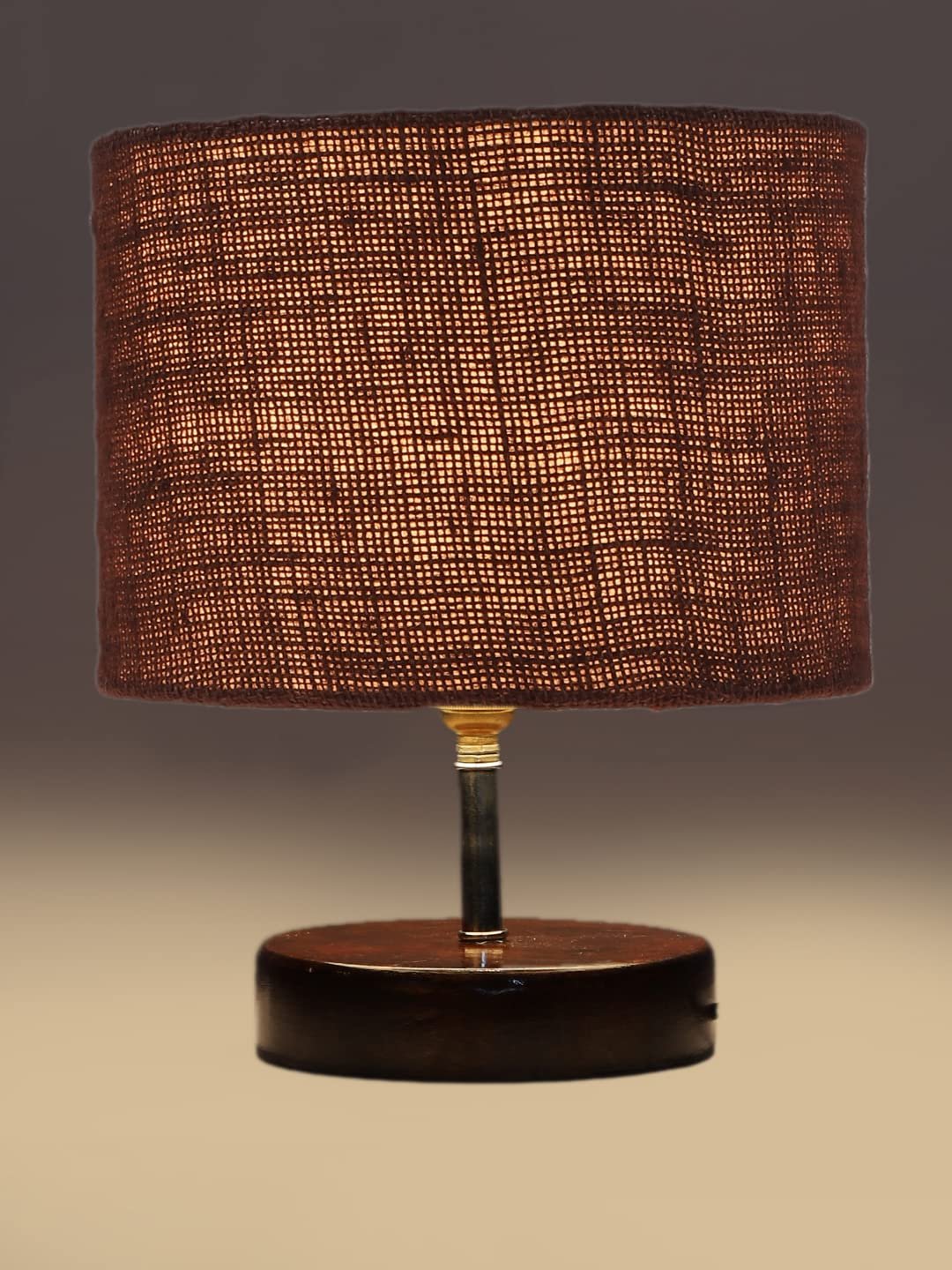 Brown Jute Table Lamp with Brown Wood Base (YK99)