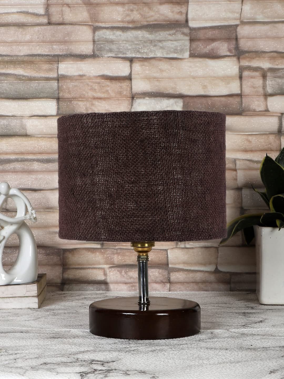 Brown Jute Table Lamp with Brown Wood Base (YK99)