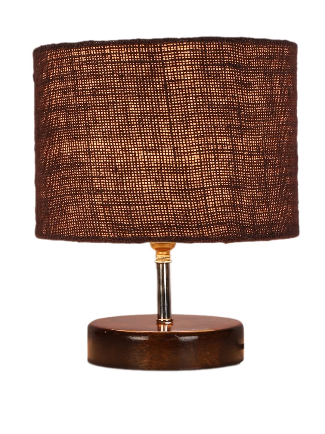Brown Jute Table Lamp with Brown Wood Base (YK99)