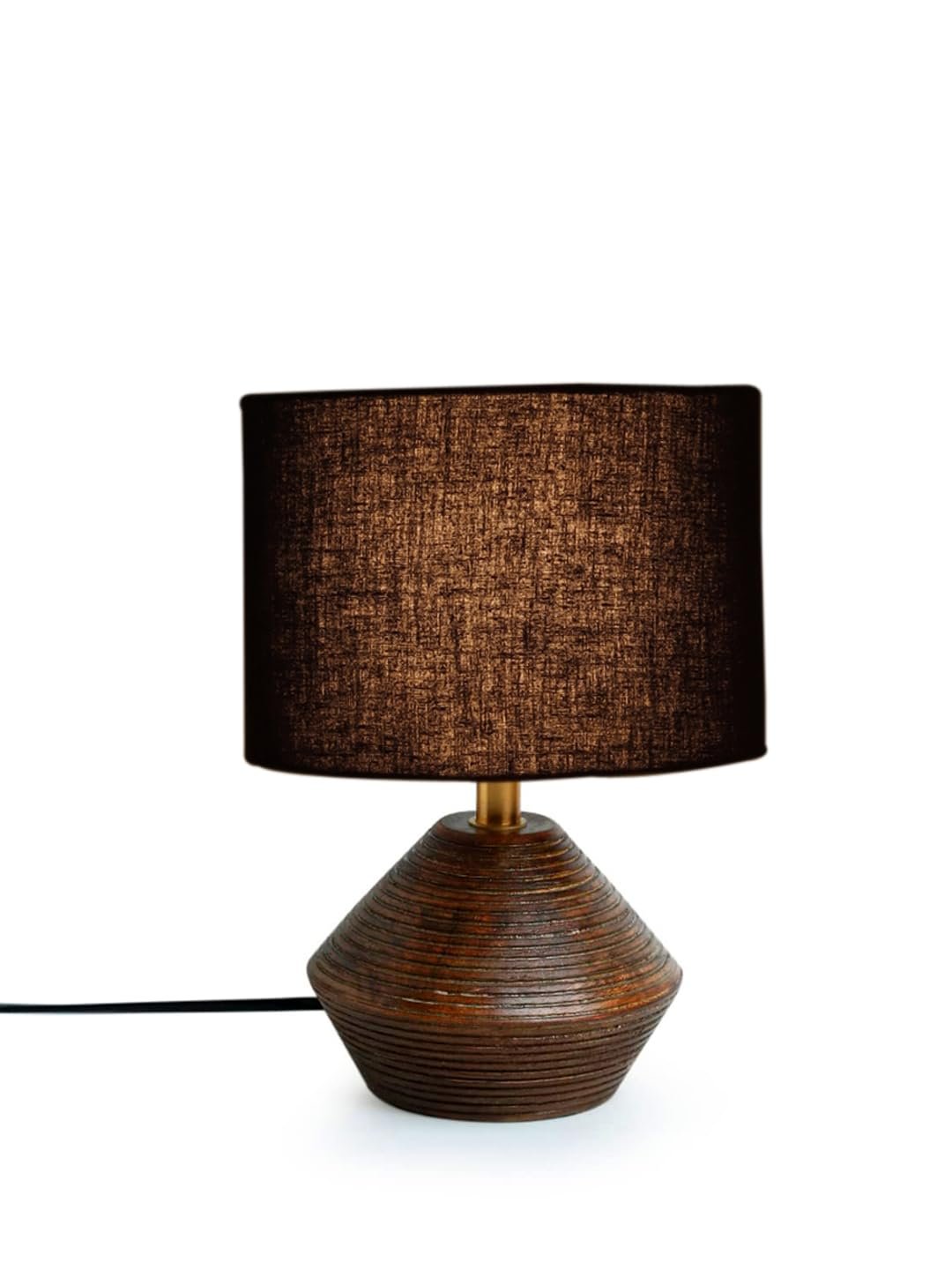 Black Cotton Table lamp with Wood Natural Base (7x12 inches)