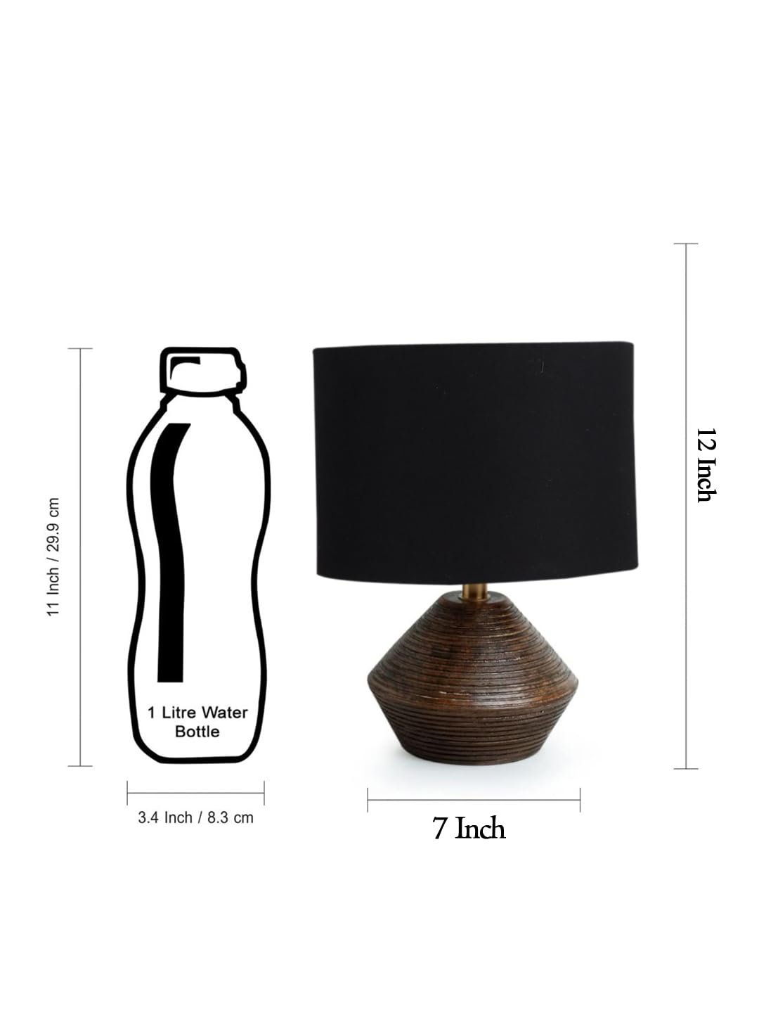 Black Cotton Table lamp with Wood Natural Base (7x12 inches)
