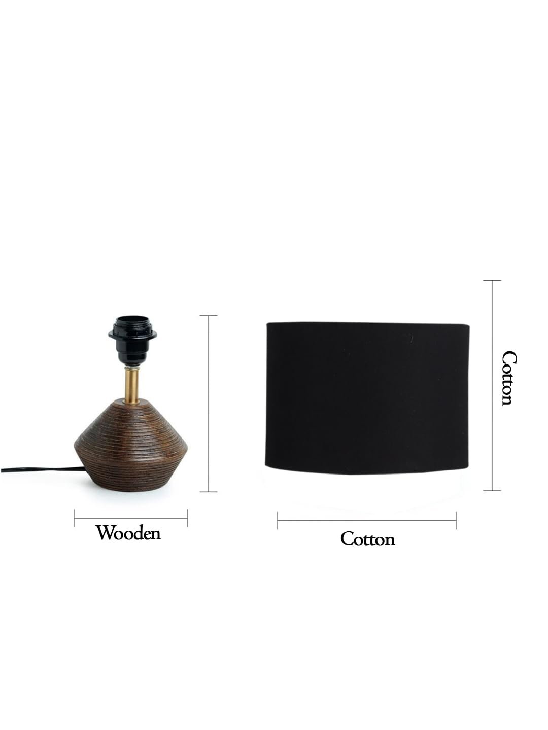 Black Cotton Table lamp with Wood Natural Base (7x12 inches)