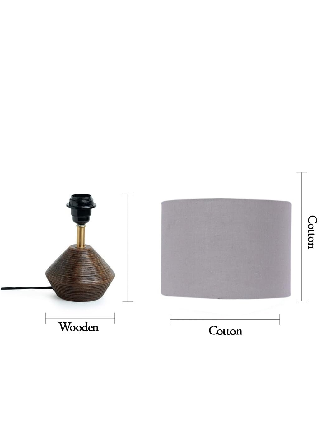 Grey Cotton Table lamp with Wood Natural Base (7x12 inches)