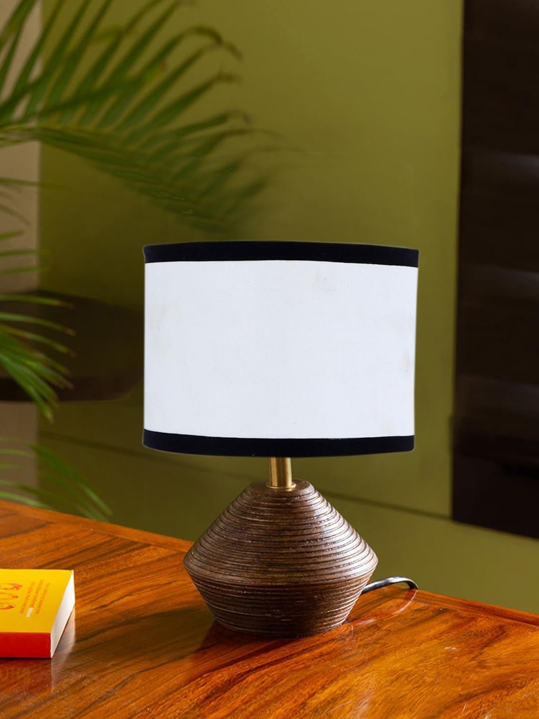 Multicolor Cotton Table lamp with Wood Natural Base (7x12 inches)