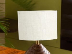 White Jute Table lamp with Wood Natural Base (7x12 inches)-10