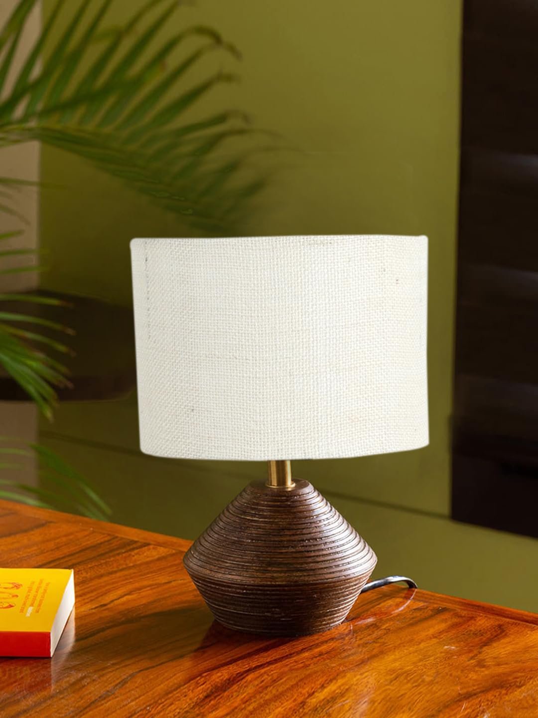 White Jute Table lamp with Wood Natural Base (7x12 inches)-10