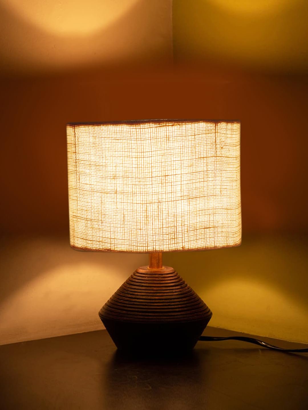 White Jute Table lamp with Wood Natural Base (7x12 inches)-10