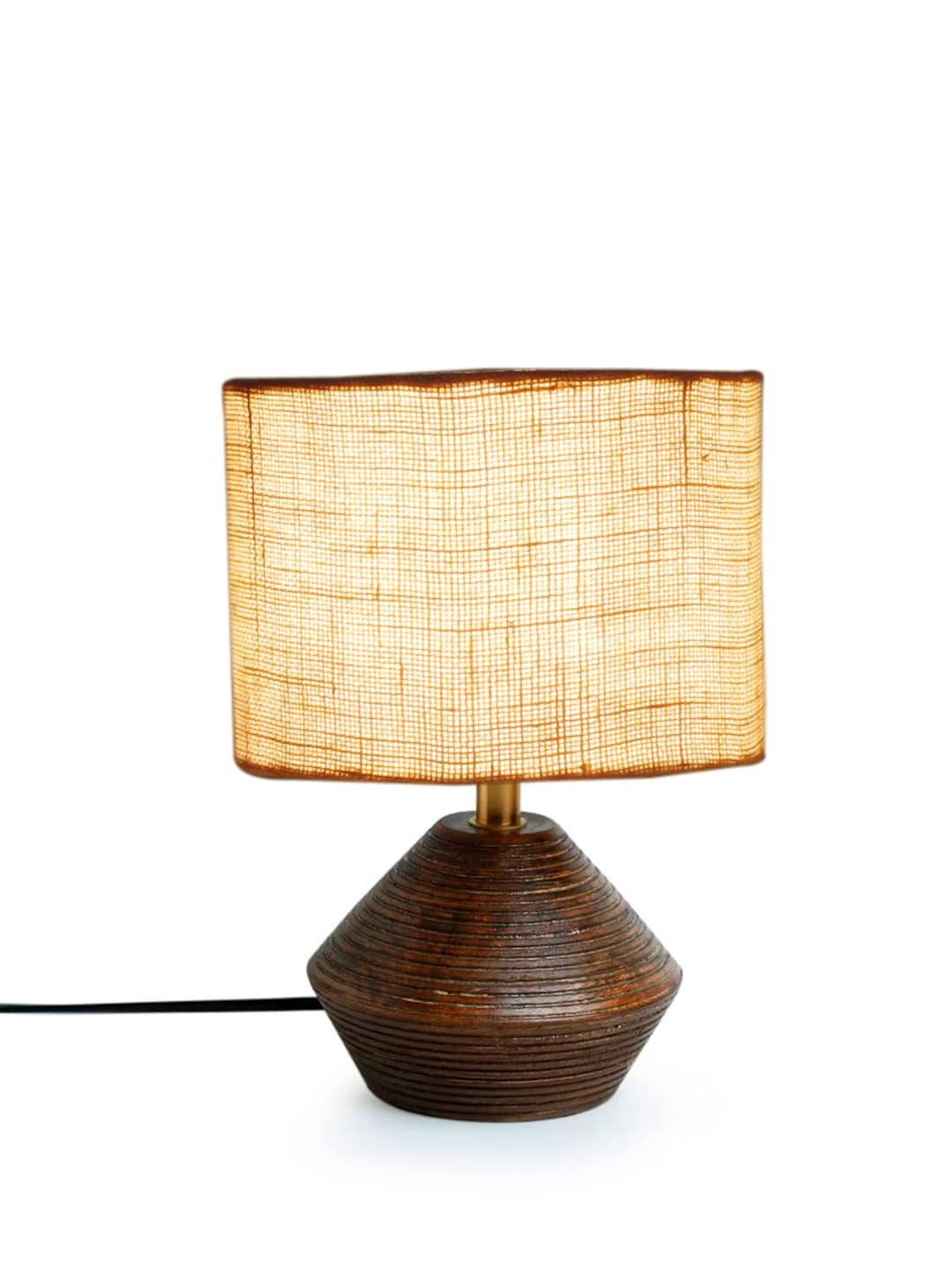 White Jute Table lamp with Wood Natural Base (7x12 inches)-10