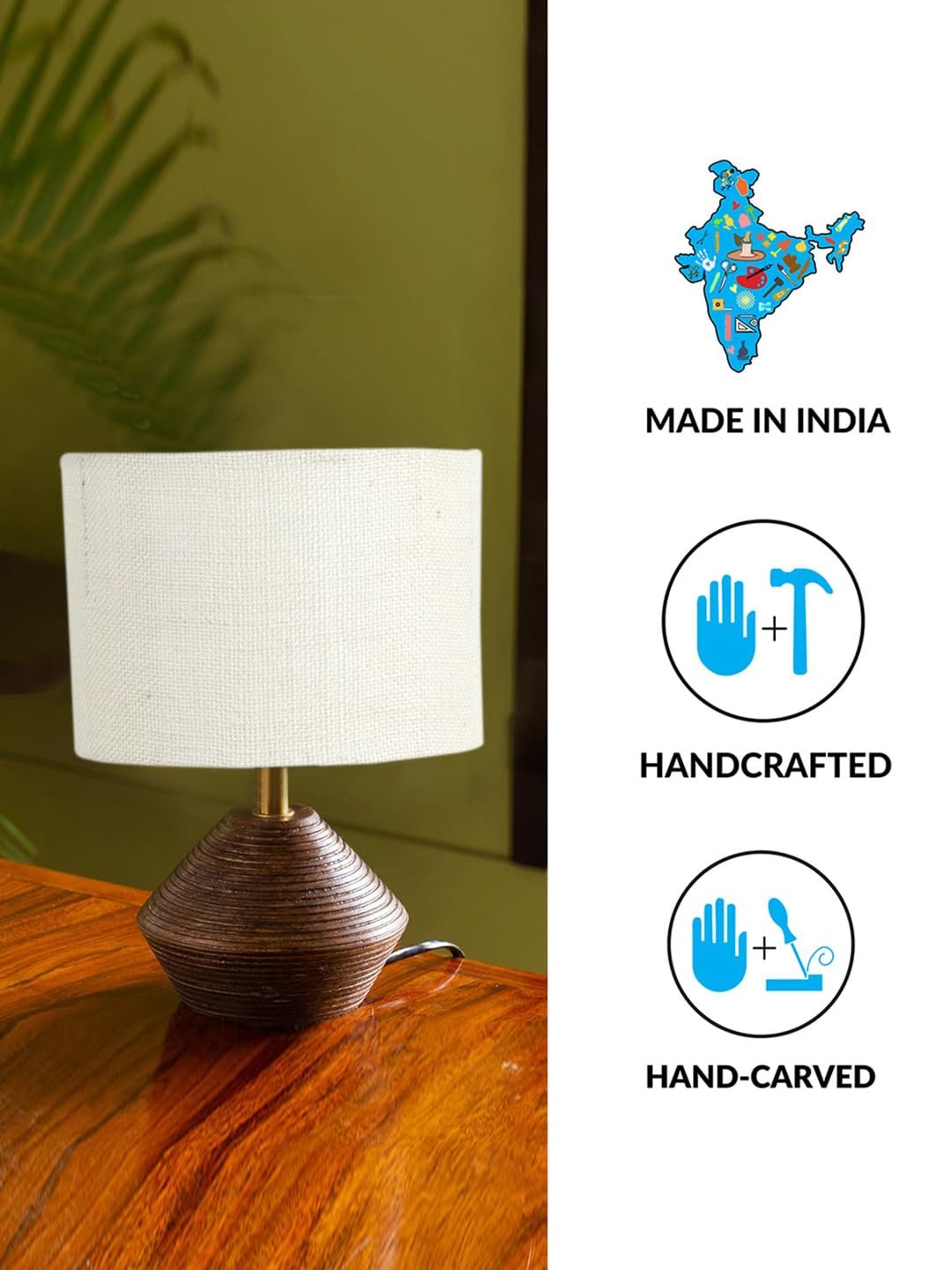 White Jute Table lamp with Wood Natural Base (7x12 inches)-10