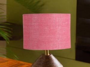 Pink Jute Table lamp with Wood Natural Base (7x12 inches)