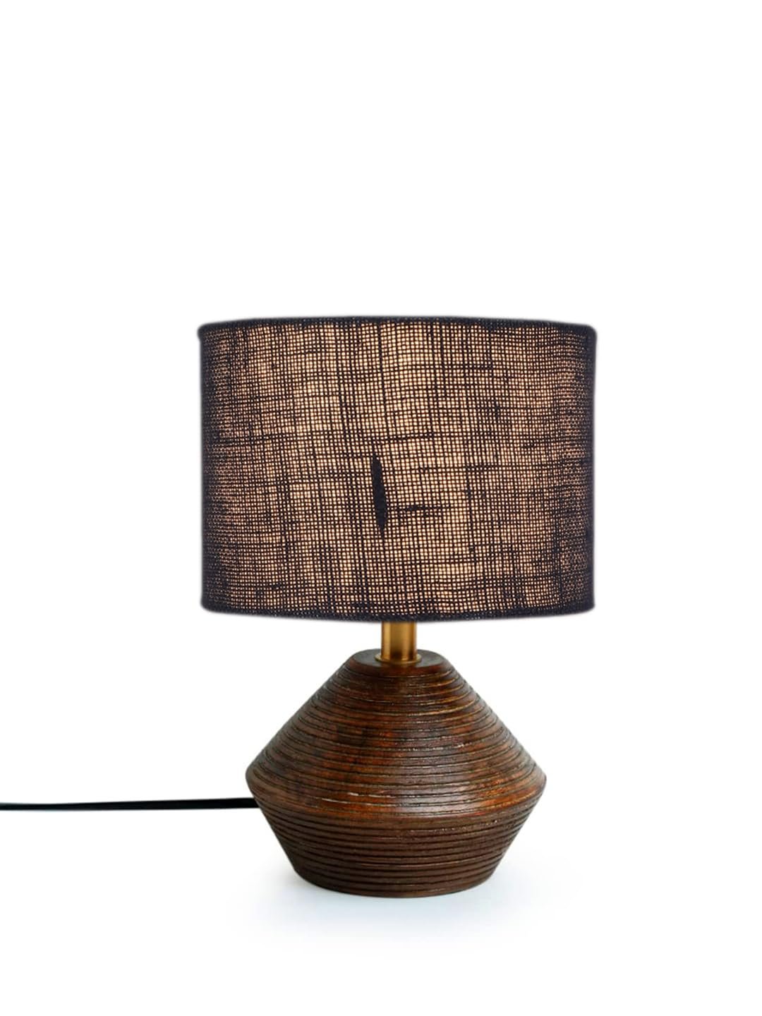 Blue Jute Table lamp with Wood Natural Base (7x12 inches)