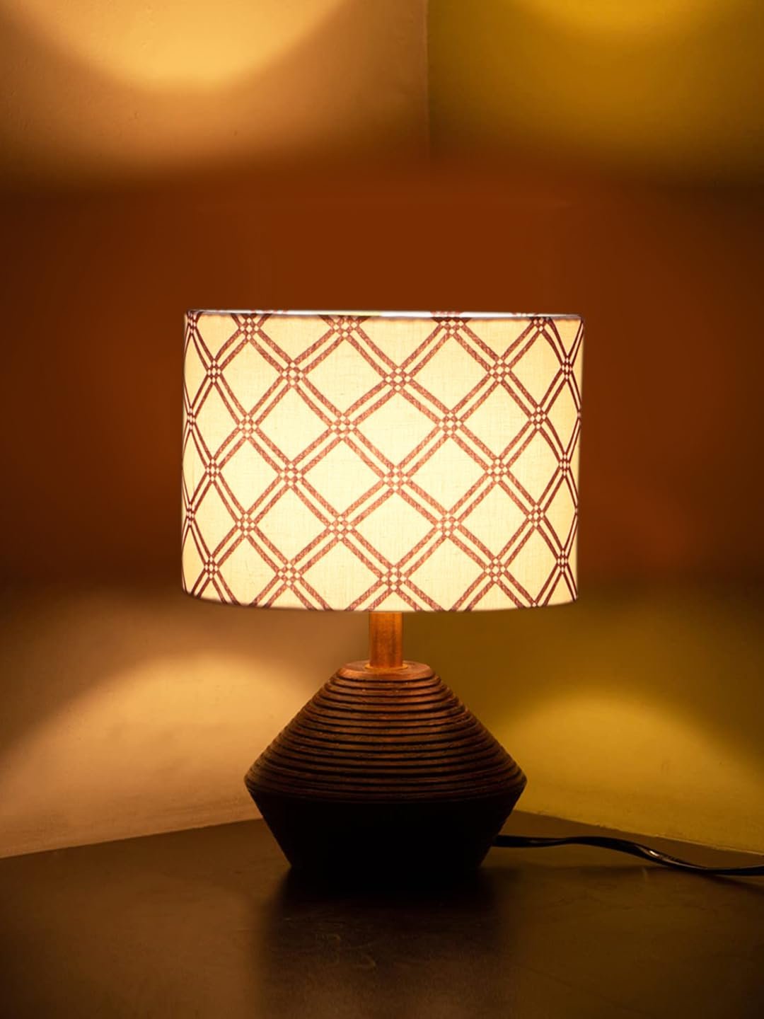 Multicolor Cotton Table lamp with Wood Natural Base (7x12 inches)-16