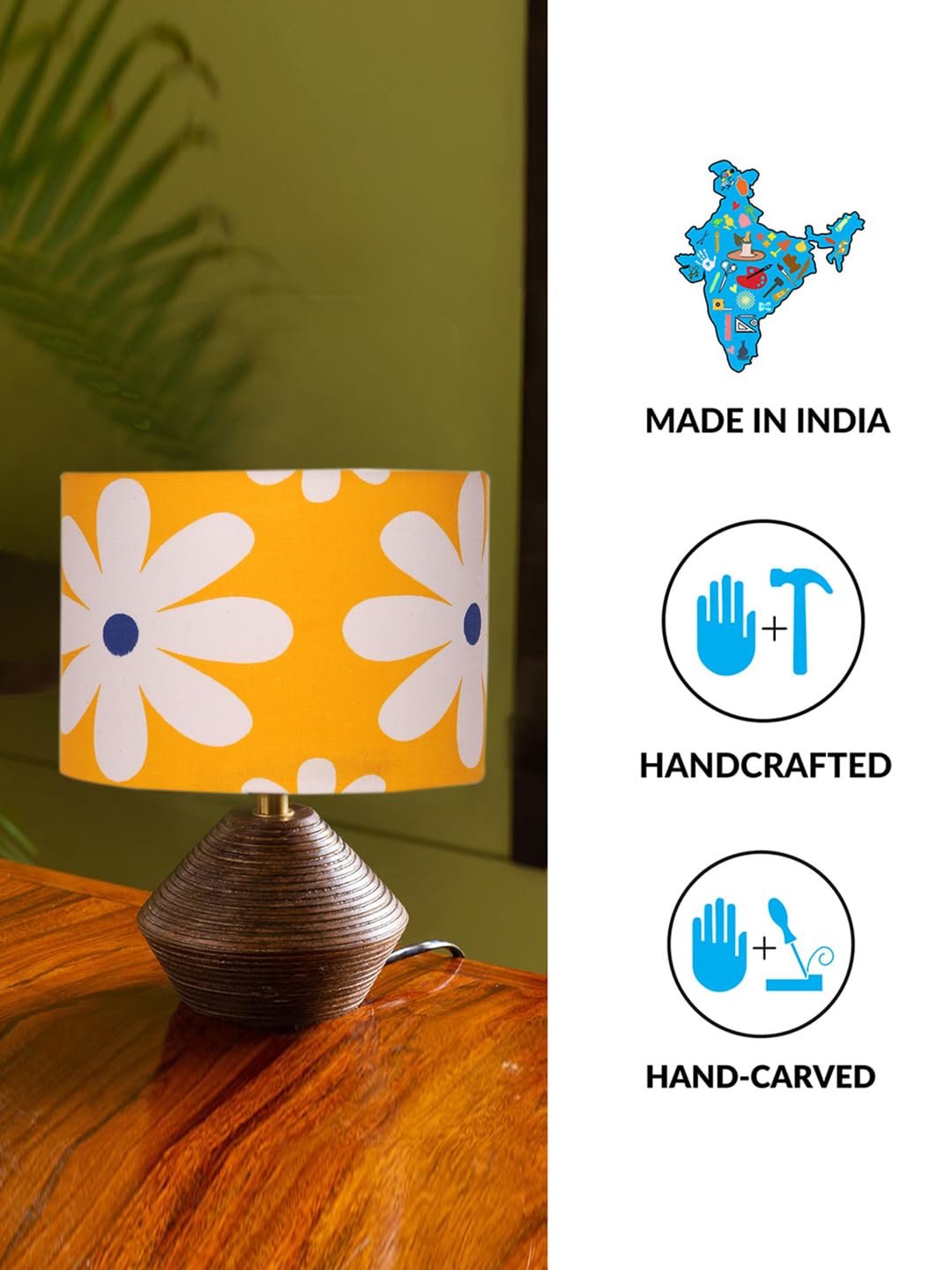Multicolor Cotton Table lamp with Wood Natural Base (7x12 inches)-17