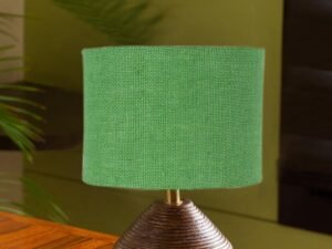 Green Jute Table lamp with Wood Natural Base (7x12 inches)