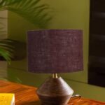 Brown Jute Table lamp with Wood Natural Base (7×12 inches)