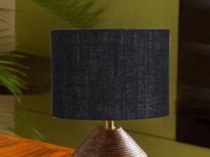 Black Jute Table lamp with Wood Natural Base (7x12 inches)