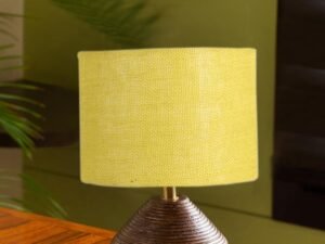 Yellow Jute Table lamp with Wood Natural Base (7x12 inches)