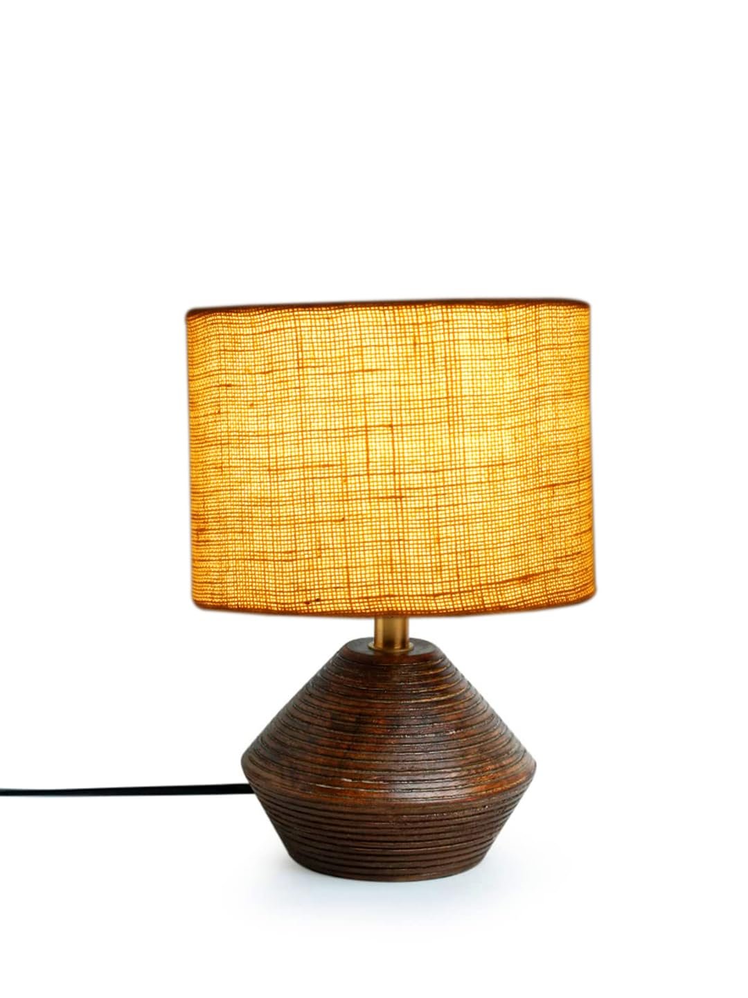 Yellow Jute Table lamp with Wood Natural Base (7x12 inches)
