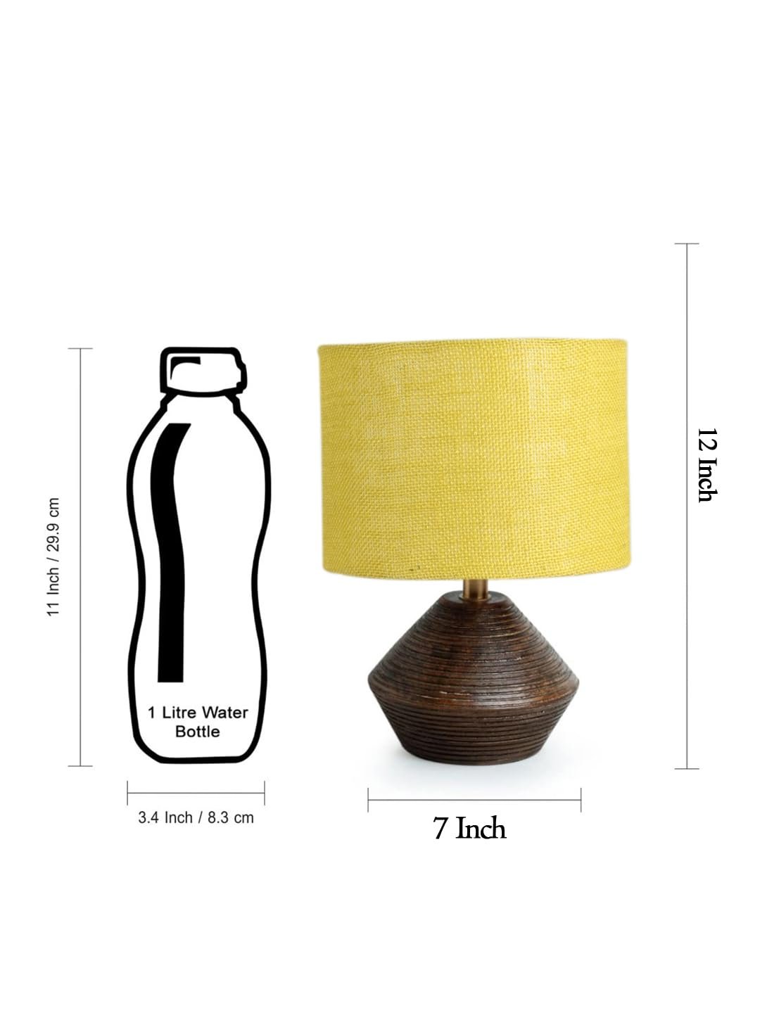 Yellow Jute Table lamp with Wood Natural Base (7x12 inches)