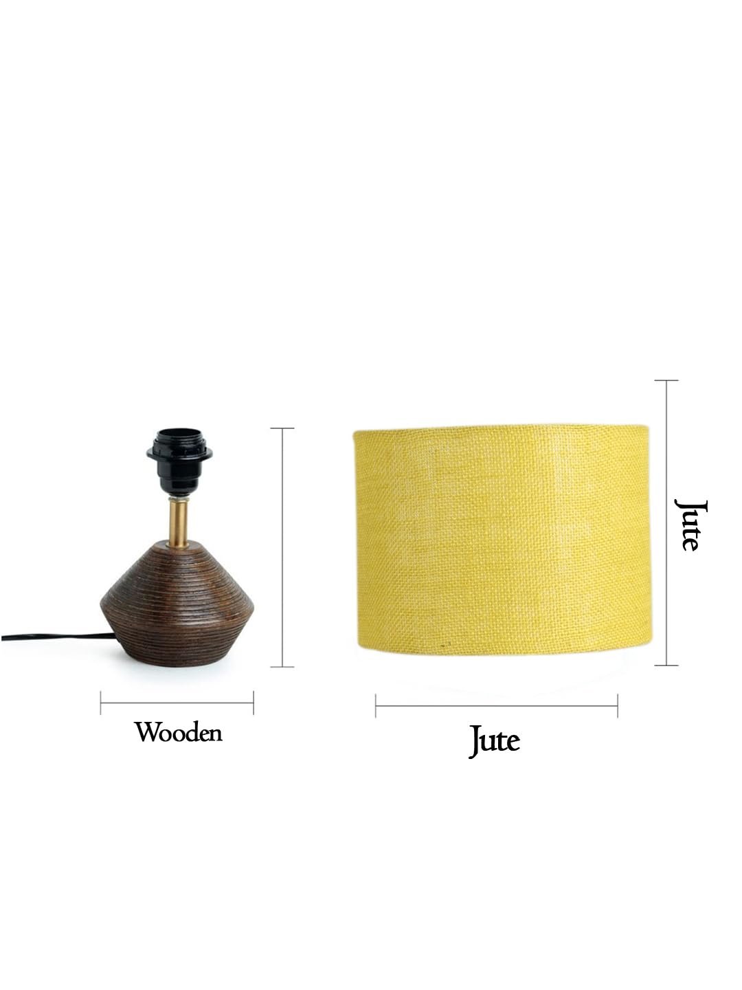 Yellow Jute Table lamp with Wood Natural Base (7x12 inches)
